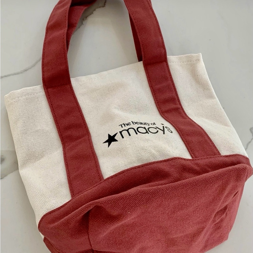 Macy's Elegant Red and Cream Tote